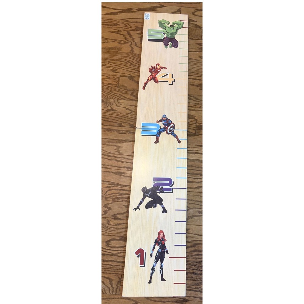 Marvel Avengers Wooden Growth Chart Kids Wall Ruler Hulk Iron Man Captain Am.